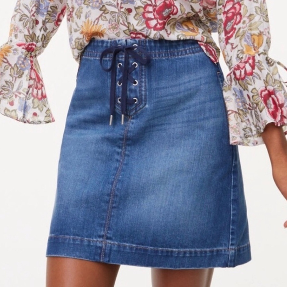 Loft Lace Up Denim Skirt